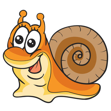 cute cheerful snail character, cartoon illustration, isolated object on white background, vector,
