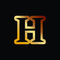 Modern logo letter H Monogram outline style in gold color