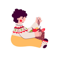 Boy in retro style. Merry christmas. Greeting card, banner, poster.