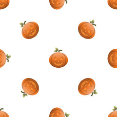 Pumpkin seamless pattern on a white background. Bright seamless food pattern. Suitable for packaging, backgrounds, cards and textiles.