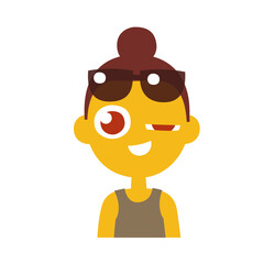 Girl with glasses, primitive cartoon flat style character emotions, isolated vector illustration. 