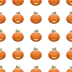 Pumpkin seamless pattern on a white background. Bright seamless food pattern. Suitable for packaging, backgrounds, cards and textiles.