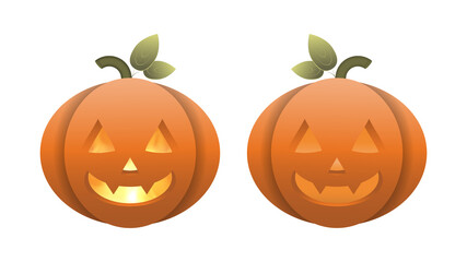 Realistic halloween pumpkin with fire inside. A plastic pumpkin with a scary face. Vector.