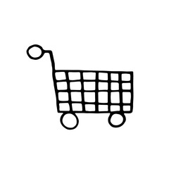 Vector outline Shopping cart. Hand drawn symbol and design element in doodle style on theme of black Friday, buys in shops, discounts and sales