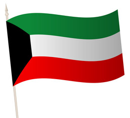 Vector Waving flag on a flagpole. The national flag of Kuwait. Color symbol isolated on white.