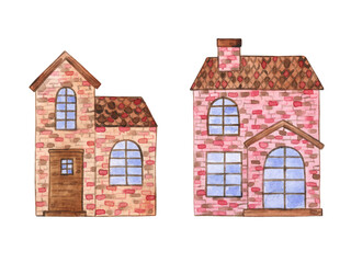 House, cottage with lawn isolated on white background