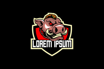 angry warthog head cartoon character vector shield badge logo template