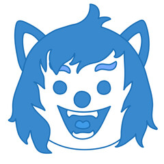 toothy wolf with cheesy smile showing teeth, funny cartoon character with simplistic facial expression, simple hand drawn emoticon, vector illustration