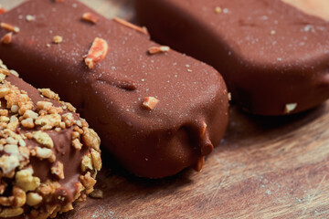 chocolate ice cream close-up on a light background
