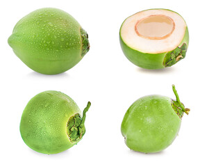 water drop green coconut isolated on white background