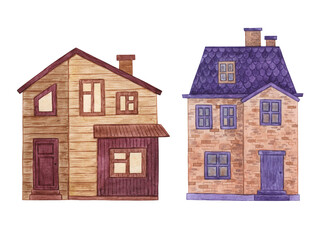 House, cottage with lawn isolated on white background