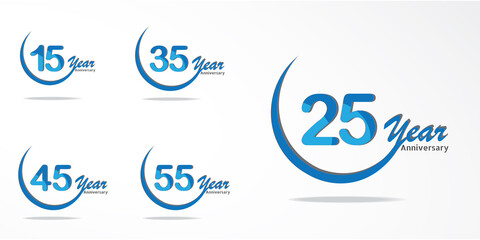 set 25 years anniversary celebration logo type blue and red colored, birthday logo on white background