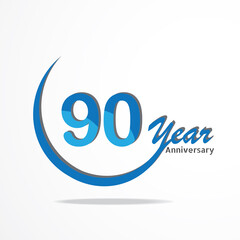 90 years anniversary celebration logo type blue and red colored, birthday logo on white background