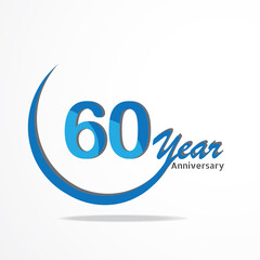 60 years anniversary celebration logo type blue and red colored, birthday logo on white background