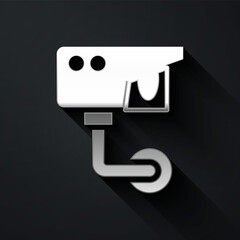 Silver Security camera icon isolated on black background. Long shadow style. Vector.