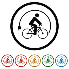 Electric bike, e-bike ring icon, color set