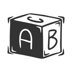Hand drawn vector of kids cube with letters, isolated on white background.