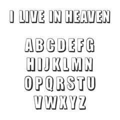 Hand drawn vector of alphabet with shadow, isolated on white background.