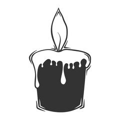 Hand drawn vector of candle with fire, isolated on white background.