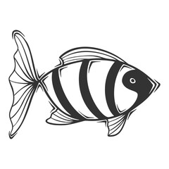 Hand drawn vector of striped exotic fish, isolated on white background.