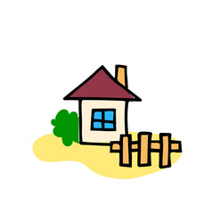 手描き線画の家のイラスト