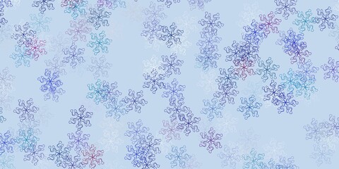 Light blue, red vector doodle texture with flowers.