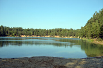 Blue Lake in the Chernigow region, Ukraine. Former quarry of quartz sand for glass production. Popular local resort at present