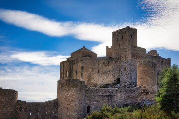 
Landscape of an ancient stone romanic castle on the mountain