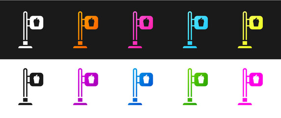 Set Cafe and restaurant location icon isolated on black and white background. Fork and spoon eatery sign inside pinpoint. Vector..