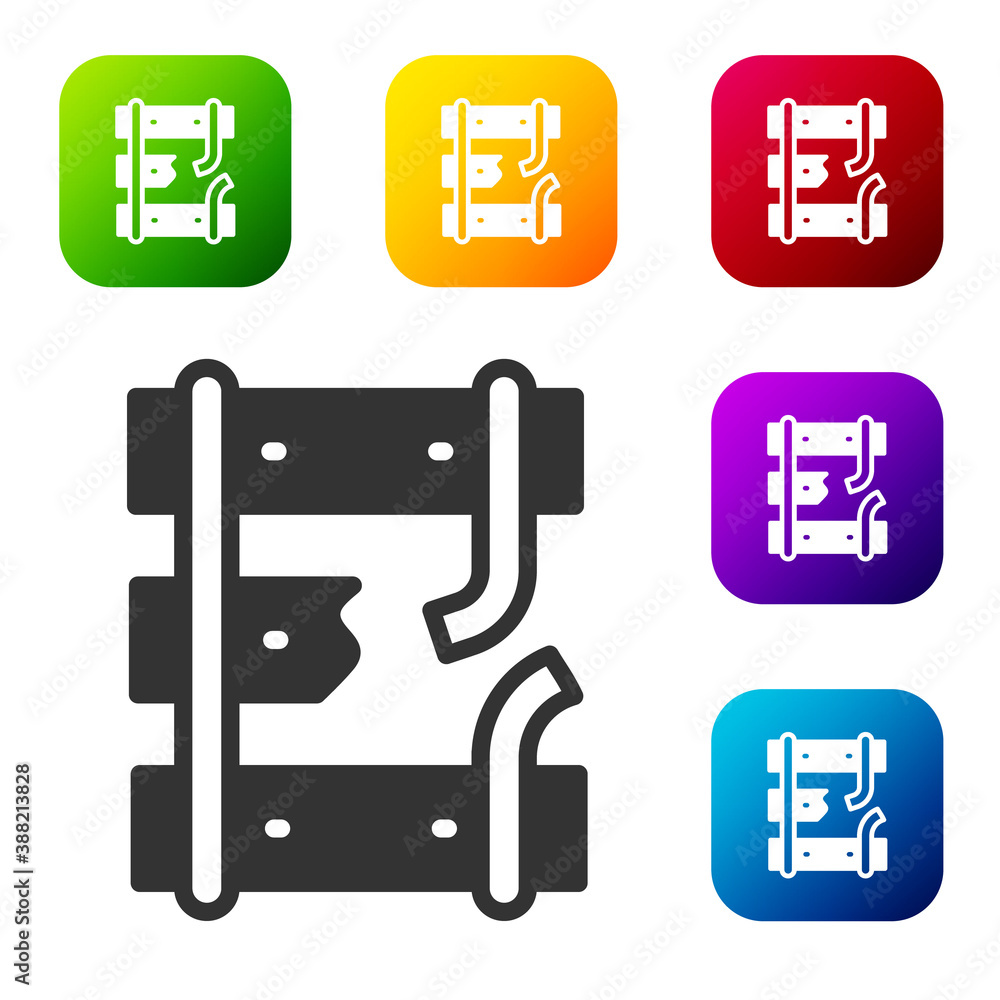 Poster black broken or cracked rails on a railway icon isolated on white background. set icons in color squ
