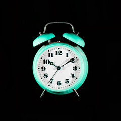 Classic table alarm clock green color on a black background