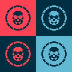 Pop art Pirate coin icon isolated on color background. Vector.