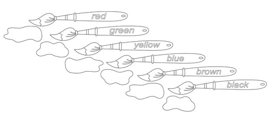 Children educational game. Coloring page with tassels and spots. Study of colors.