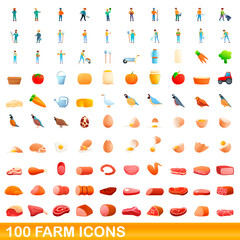 100 farm icons set. Cartoon illustration of 100 farm icons vector set isolated on white background