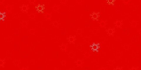 Dark green, red vector background with covid-19 symbols.