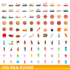 100 sea icons set. Cartoon illustration of 100 sea icons vector set isolated on white background