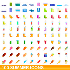 100 summer icons set. Cartoon illustration of 100 summer icons vector set isolated on white background