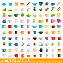 100 tea icons set. Cartoon illustration of 100 tea icons vector set isolated on white background