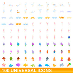 100 universal icons set. Cartoon illustration of 100 universal icons vector set isolated on white background