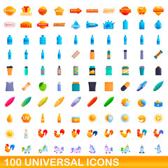 Fototapeta premium 100 universal icons set. Cartoon illustration of 100 universal icons vector set isolated on white background