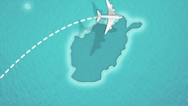 Travel Discover Visit Afghanistan Airplane Flying over Afghanistan Map 4K Motion Graphics Animation.