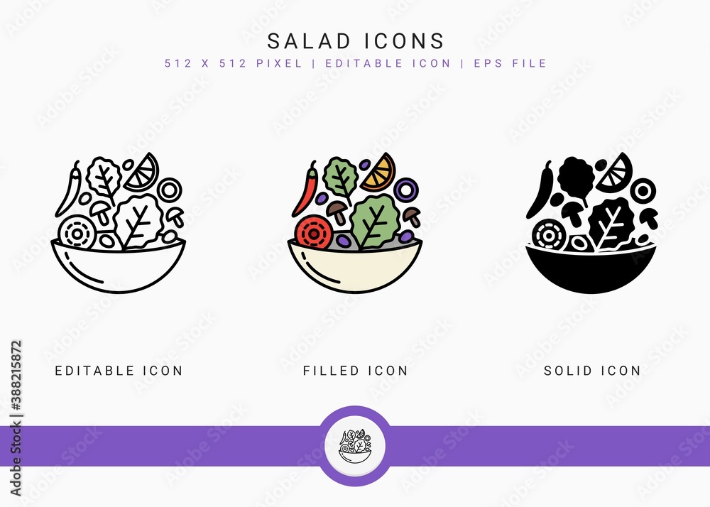 Aufkleber salad icons set vector illustration with solid icon line style. healthy diet food concept. editable 