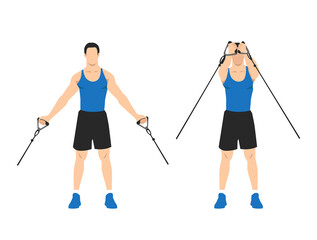 low upward cable pulley crossover chest flyes flat vector illustration isolated on layers