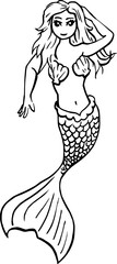 Mermaid coloring illustration. Design in black and white