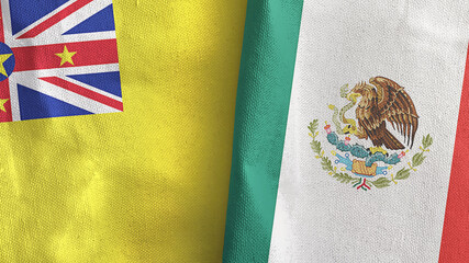Mexico and Niue two flags textile cloth 3D rendering