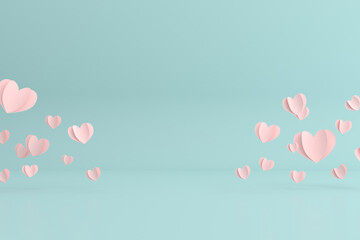 3D rendering of floating paper hearts