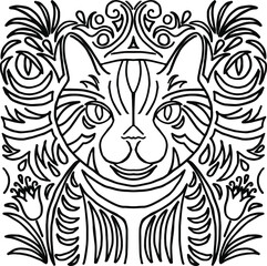 Fototapeta premium Drawing of a cat with a beautiful ornament. For drapery on fabric.