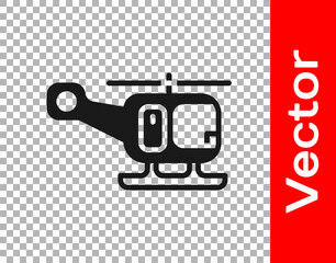 Black Rescue helicopter aircraft vehicle icon isolated on transparent background. Vector.