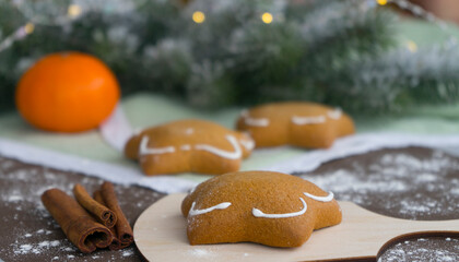 Ready-made traditional Christmas gingerbread on the table
