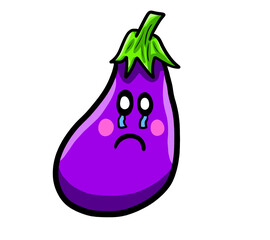 Cartoon Stylized Sad Crying Eggplant Emoticon